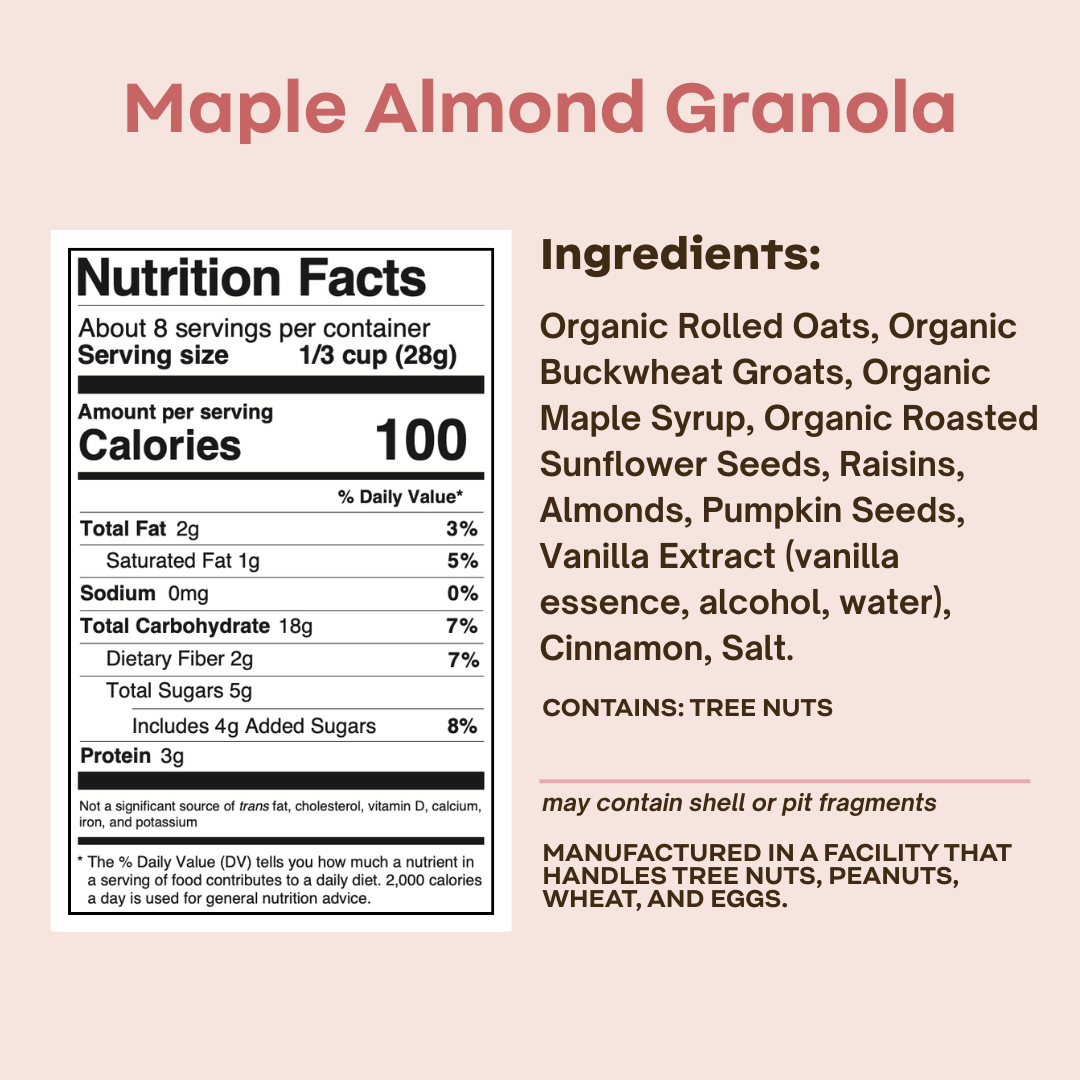 Ingredient list for Maple Almond Granola