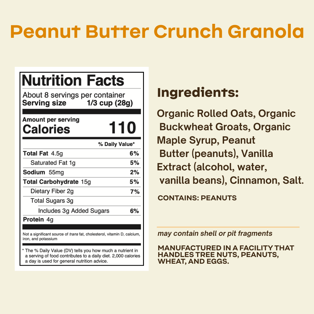 Ingredient list for Peanut Butter Crunch Granola