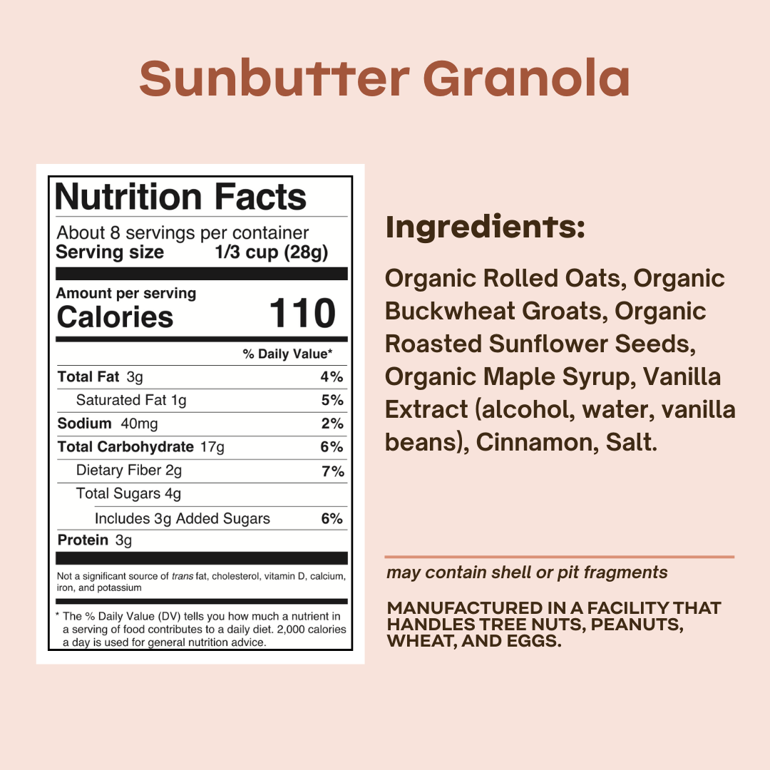 Ingredient list for Sunbutter Granola